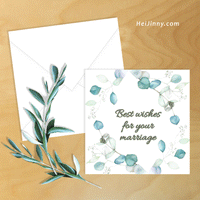 Watercolor Greenery Happy Wedding Day Card 5x5 with Envelope 5.25x5.25 + Address Template, Printable INSTANT DOWNLOAD, Congratulations, Eucalyptus, Edit with Corjl, DIY #1C_1EN 203 G1