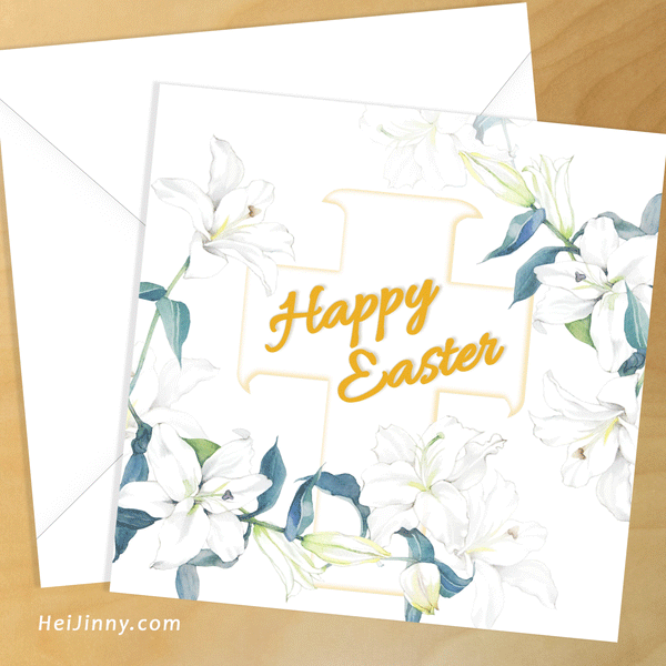 Watercolor Floral, White Lily with Cross, Easter Card 5x5 with Envelope 5.25x5.25 + Address Template, Printable INSTANT DOWNLOAD, Edit with Corjl, Seasonal Cards #1EC_1EN 201 Cross L1 b