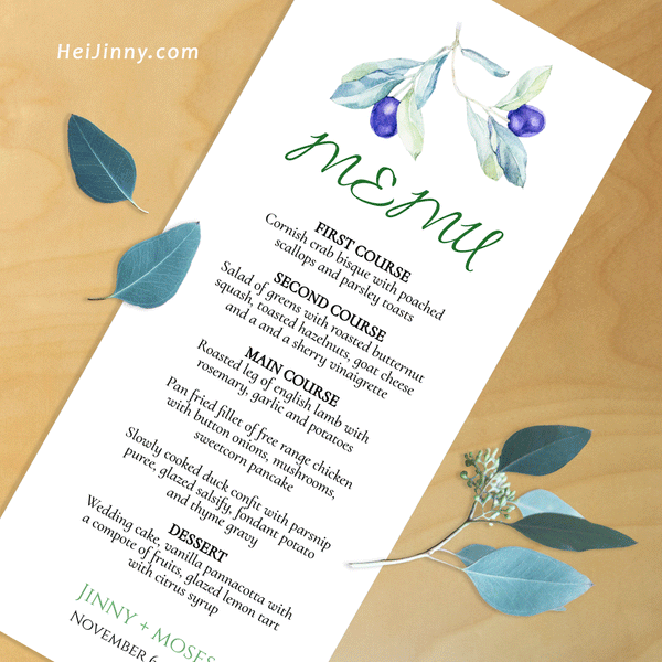 Printable Wedding Menu Card Template, Watercolor Floral White Lily Wedding Menu Card, 4x9, Instant Download, Editable Text with Corjl, DIY #1Me 157 G1