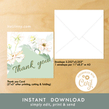 Watercolor Butterfly Flower Thank you Card 5x5 with Envelope 5.25x5.25 + Address Template, Printable INSTANT DOWNLOAD, Edit with Corjl, DIY #1T_1EN 132 BF1 b