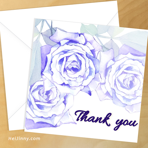 Watercolor Floral Blue Rose Thank you Card 5x5 with Envelope 5.25x5.25 + Address Template, Printable INSTANT DOWNLOAD, Edit with Corjl, DIY #1T_1EN 136 R1