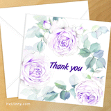 Watercolor Floral Violet Rose Thank you Card 5x5 with Envelope 5.25x5.25 + Address Template, Printable INSTANT DOWNLOAD, Edit with Corjl, DIY #1T_1EN 137 R2
