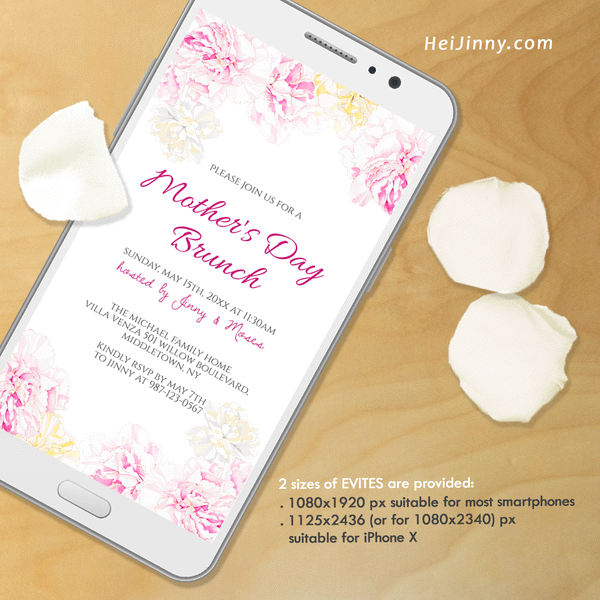 Mother's Day Invitation Template, Printable Watercolor Carnation Party Invite, Brunch, Lunch  & Dinner Event Flyer, Electronic Invitation, Evite, Digital, Editable Text, Instant Download, Edit with Corjl, DIY #2S_MI 211 C1 a