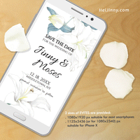 Watercolor Floral, White Lily Save the Date Template, Electronic Invitation, Evite, Digital, Wedding Date, Editable Text, Printable Instant Download, Edit with Corjl, DIY #2S_STD 101 L1