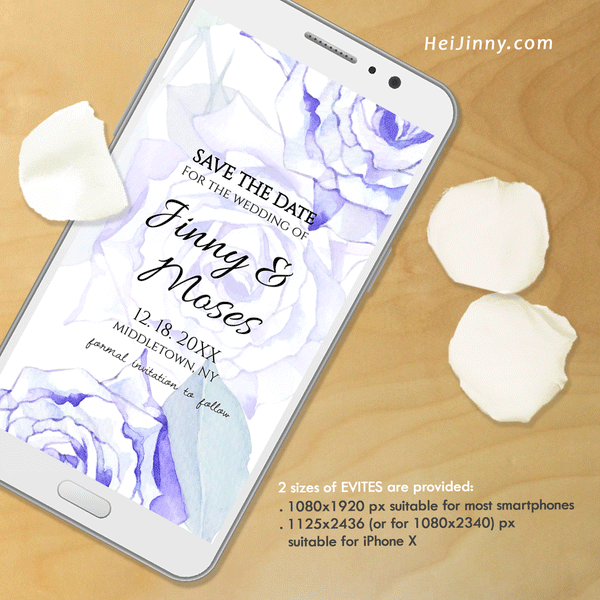 Watercolor Floral, Blue Rose Save the Date Template, Electronic Invitation, Evite, Digital, Wedding Date, Editable Text, Printable Instant Download, Edit with Corjl, DIY #2S_STD 025 R1