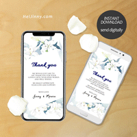 Watercolor Floral, White Lily Thank You Card Template, Electronic, Evite, Digital, Printable INSTANT DOWNLOAD, Editable Text, Edit with Corjl, DIY #1T 083 L1