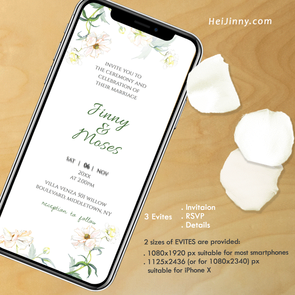 Wedding Invitation Bundle Templates, Watercolor Flower Butterfly Smartphone Evites, Details and RSVP, SMS Wedding Invitation, Garden Wedding, INSTANT DOWNLOAD, Editable Text, Edit with Corjl, DIY, Digital Card, PDF file, #3S_E 143 BF1 b