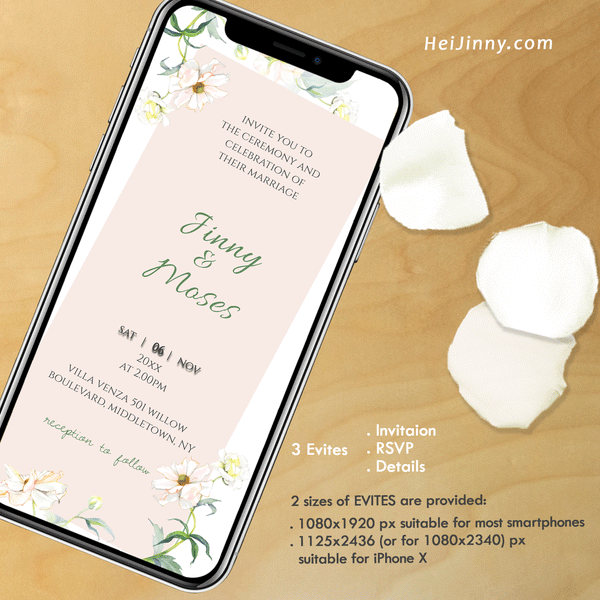 Wedding Invitation Bundle Templates, Watercolor Flower Butterfly Smartphone Evites, Details and RSVP, SMS Wedding Invitation, Garden Wedding, INSTANT DOWNLOAD, Editable Text, Edit with Corjl, DIY, Digital Card, PDF file, #3S_E 142 BF1