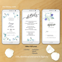 Wedding Invitation Bundle Templates, Watercolor Greenery Olive Smartphone Evites, Details and RSVP, SMS Wedding Invitation, Garden Wedding, INSTANT DOWNLOAD, Editable Text, Edit with Corjl, DIY, Digital Card, PDF file, #3S_E 162 G1