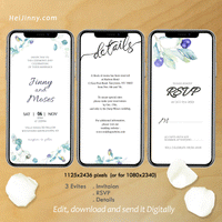 Wedding Invitation Bundle Templates, Watercolor Greenery Olive Smartphone Evites, Details and RSVP, SMS Wedding Invitation, Garden Wedding, INSTANT DOWNLOAD, Editable Text, Edit with Corjl, DIY, Digital Card, PDF file, #3S_E 162 G1