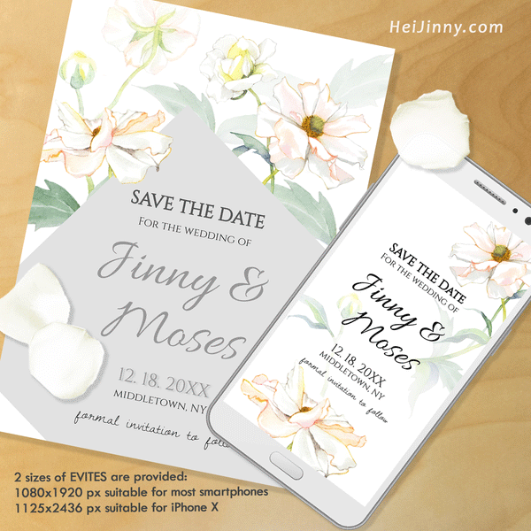 Watercolor Floral, Flower Butterfly Save the Date Template, Electronic Invitation, Evite, Digital, Wedding Date, Editable Text, Printable Instant Download, Edit with Corjl, DIY #3S_STD 117 BF1