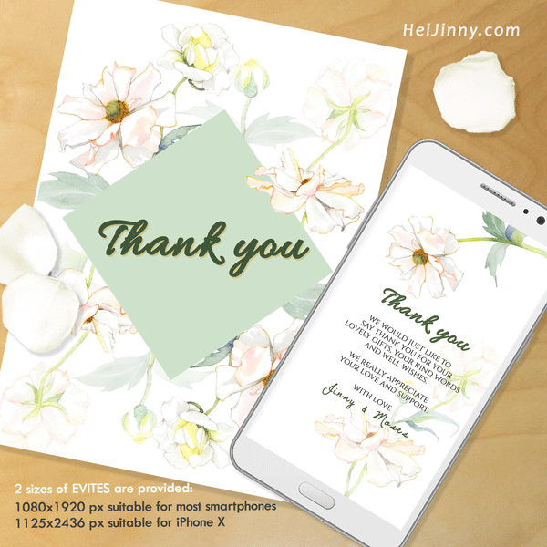 Watercolor Floral, Flower Butterfly Thank You Card Template, Electronic, Evite, Digital, Printable INSTANT DOWNLOAD, Editable Text, DIY, Edit with Corjl #2S_T 108 BF1