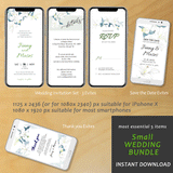 Wedding Invitation Bundle Templates, Watercolor Floral White Lily Smartphone Evites, Details, RSVP, Save the Date & Thank you, SMS, Garden Wedding, INSTANT DOWNLOAD, Editable Text, Edit with Corjl, DIY, Digital Card, PDF file, #5WB_E 145 L1 b