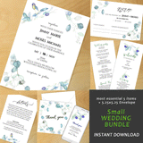 Printable Watercolor Greenery, Olive & Eucalyptus Wedding Invitation Set, Wedding Program, Thank you Card, Bonus Templates-Envelope, 100% Editable Text with Corjl, Garden Wedding, INSTANT DOWNLOAD, DIY, Digital Card, PDF file, #8WB 165 G1