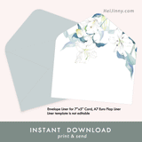 Printable Envelope 7.25"x5.25" + Minimalist Address Template + White Lily EURO Flap Envelope Liner Template, Printable Wedding Envelope Insert, INSTANT DOWNLOAD, Editable DIY ONLY for Address Template, Edit with Corjl #2S_ENL 070 L1