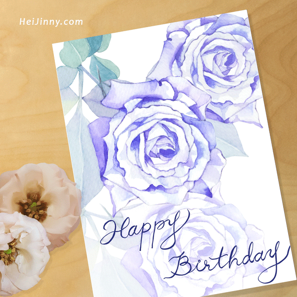 Watercolor Floral, Blue Rose Birthday Card Template, 5 x 7,  Printable INSTANT DOWNLOAD, Edit with Corjl #1B 007 R1