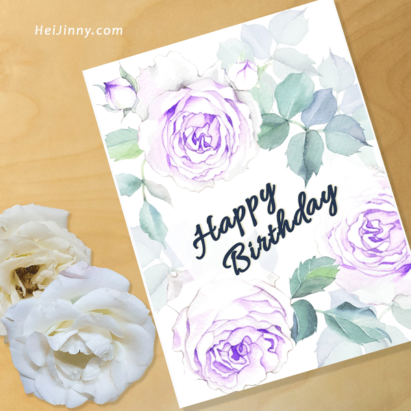 Watercolor Violet Rose Birthday Card Template, 5 x 7,  Printable INSTANT DOWNLOAD, DIY, Edit with Corjl #1B 130 R2