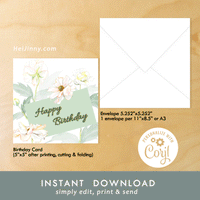 Watercolor Floral, Flower Butterfly Birthday Card 5x5 with Envelope 5.25x5.25 + Address Template, Printable INSTANT DOWNLOAD, Edit with Corjl, DIY #1B_1EN 139 BF1 c