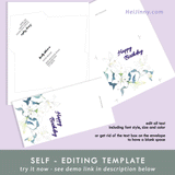 Watercolor Floral, White Lily Birthday Card 5x5 with Envelope 5.25x5.25 + Address Template, Printable INSTANT DOWNLOAD, Edit with Corjl, DIY #1B_1EN 079 L1 & L1 b