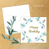 Watercolor Greenery, Olive Birthday Card 5x5 with Envelope 5.25x5.25 + Address Template, Printable INSTANT DOWNLOAD, Edit with Corjl, DIY #1B_1EN 032 G1