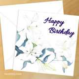 Watercolor Floral, White Lily Birthday Card 5x5 with Envelope 5.25x5.25 + Address Template, Printable INSTANT DOWNLOAD, Edit with Corjl, DIY #1B_1EN 079 L1 & L1 b