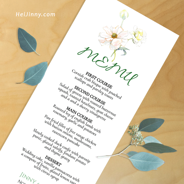 Printable Wedding Menu Card Template, Watercolor Floral, Flower Butterfly Wedding Menu Card, 4x9, Instant Download, Editable Text with Corjl, DIY #1Me 114 BF1