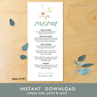 Printable Wedding Menu Card Template, Watercolor Floral, Flower Butterfly Wedding Menu Card, 4x9, Instant Download, Editable Text with Corjl, DIY #1Me 114 BF1