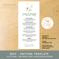 Printable Wedding Menu Card Template, Watercolor Floral, Flower Butterfly Wedding Menu Card, 4x9, Instant Download, Editable Text with Corjl, DIY #1Me 114 BF1