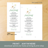 Printable Wedding Menu Card Template, Watercolor Floral, Flower Butterfly Wedding Menu Card, 4x9, Instant Download, Editable Text with Corjl, DIY #1Me 114 BF1