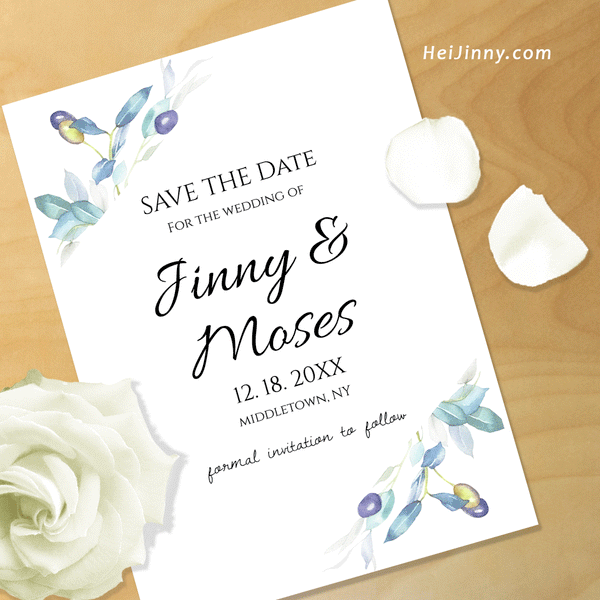 Watercolor Greenery, Olive Save the Date Template, Wedding Date, Editable Text, Printable Instant Download, Edit with Corjl, DIY #1STD 021 G1