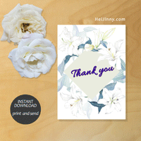 Watercolor Floral, White Lily Thank You Card Template, Printable INSTANT DOWNLOAD, Editable Text, Edit with Corjl, DIY #1T 086 L1 b