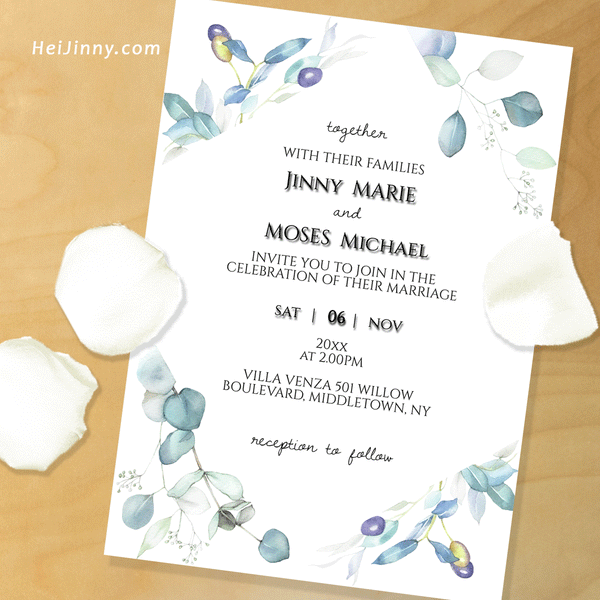 Wedding Invitation Template 5x7, Invite, Watercolor Greenery, Garden Wedding, Printable INSTANT DOWNLOAD, Editable Text, Edit with Corjl, DIY, Digital Card, PDF file, #1WI 017 G1