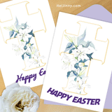 Watercolor Floral, White Lily with Cross, Easter Card 5x7 with EURO Flap Envelope 5.25x7.25 + Address Template, Printable INSTANT DOWNLOAD, Edit with Corjl #2EC_1EN 069 Cross L1 a