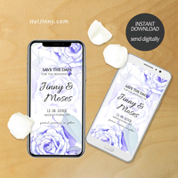 Watercolor Floral, Blue Rose Save the Date Template, Electronic Invitation, Evite, Digital, Wedding Date, Editable Text, Printable Instant Download, Edit with Corjl, DIY #3S_STD 009 R1