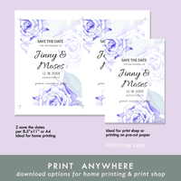 Watercolor Floral, Blue Rose Save the Date Template, Electronic Invitation, Evite, Digital, Wedding Date, Editable Text, Printable Instant Download, Edit with Corjl, DIY #3S_STD 009 R1