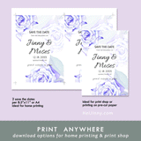 Watercolor Floral, Blue Rose Save the Date Template, Electronic Invitation, Evite, Digital, Wedding Date, Editable Text, Printable Instant Download, Edit with Corjl, DIY #3S_STD 009 R1