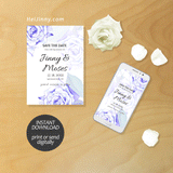 Watercolor Floral, Blue Rose Save the Date Template, Electronic Invitation, Evite, Digital, Wedding Date, Editable Text, Printable Instant Download, Edit with Corjl, DIY #3S_STD 009 R1