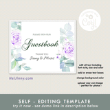 Watercolor Floral, Violet Rose Custom Sign Template, Wedding, INSTANT DOWNLOAD, Editable Text, DIY, Create Unlimited Signs, 5x7 & 8x10, Edit with Corjl #4S_CS 059 R2