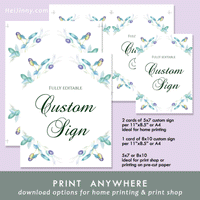 Watercolor Greenery Custom Sign Template, Wedding, INSTANT DOWNLOAD, Editable Text, DIY, Create Unlimited Signs, 5x7 & 8x10, Edit with Corjl #4S_CS 058 G1