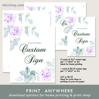 Watercolor Floral, Violet Rose Custom Sign Template, Wedding, INSTANT DOWNLOAD, Editable Text, DIY, Create Unlimited Signs, 5x7 & 8x10, Edit with Corjl #4S_CS 059 R2