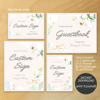 Watercolor Floral, Flower Butterfly Custom Sign Template, Wedding, INSTANT DOWNLOAD, Editable Text, DIY, Create Unlimited Signs, 5x7 & 8x10, Edit with Corjl #4S_CS 119 BF1