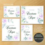 Watercolor Floral, Violet Rose Custom Sign Template, Wedding, INSTANT DOWNLOAD, Editable Text, DIY, Create Unlimited Signs, 5x7 & 8x10, Edit with Corjl #4S_CS 059 R2