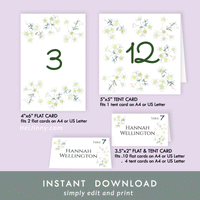 Wedding Table No 4x6 flat & 5x5 tent + Place Card Template 3.5x2 flat & tent, Watercolor Floral, Flower Wax, Printable INSTANT DOWNLOAD, Editable PDF, Edit with Corjl, DIY #4S_TC+PC 044 W1