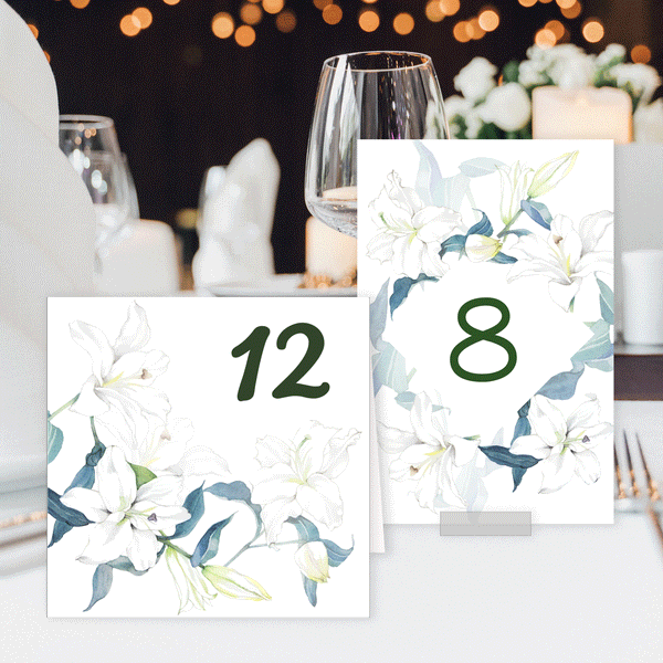 Wedding Table No Card Template, Watercolor Floral, White Lily, 4x6 flat & 5x5 tent, Printable INSTANT DOWNLOAD, Editable PDF, Edit with Corjl, DIY #2S_TC 093 L1